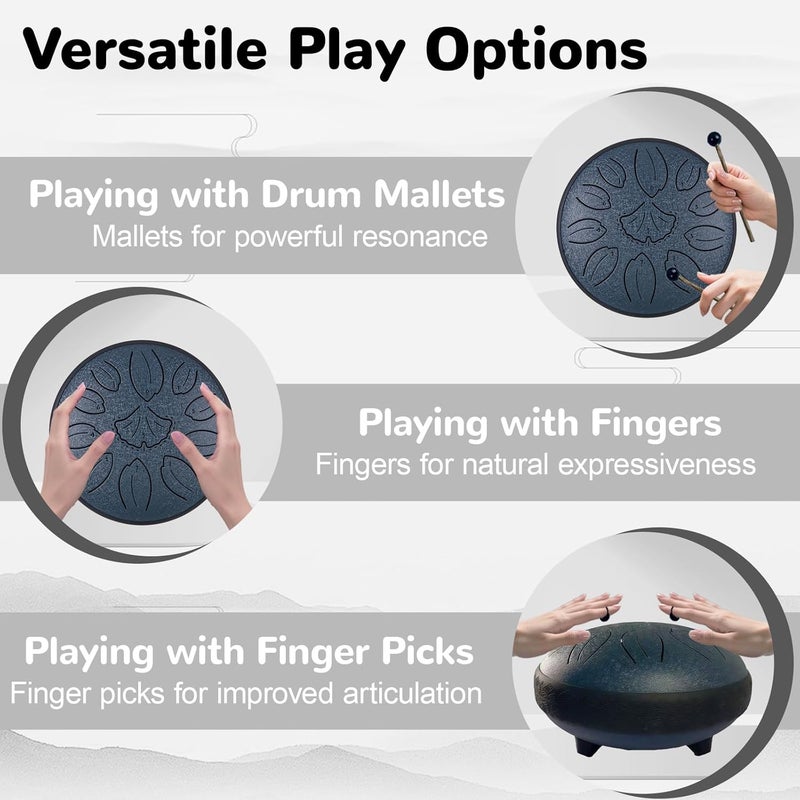TUOKING Steel Tongue Drum 6 Inch 11 Notes C Key Rain Drum for Adults and Beginners, Handpan Drum Sound Healing Musical Instrument Gift for Meditation, Yoga, Music Lovers(Navy Blue) - Image 4